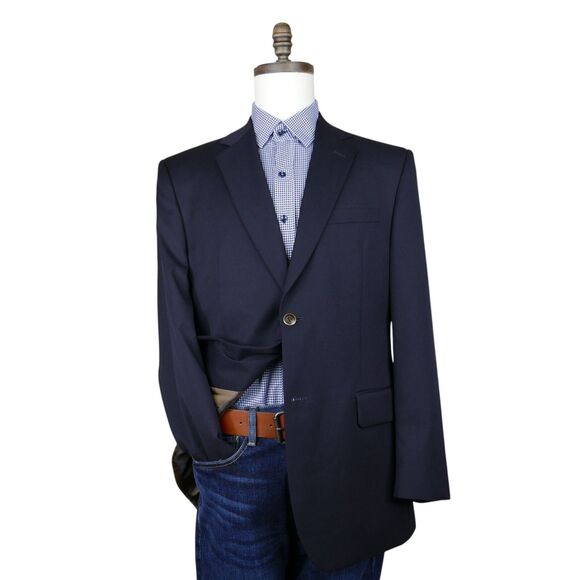 Joseph & Feiss Gold Sport Coat Blazer Mens 40R Navy Blue Wool 2 Button - Picture 1 of 16